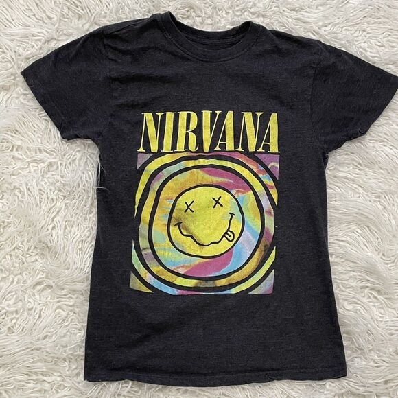 Nirvana T Shirt Colorful Smiley Tie Dye Size Medium Gray - Picture 1 of 6